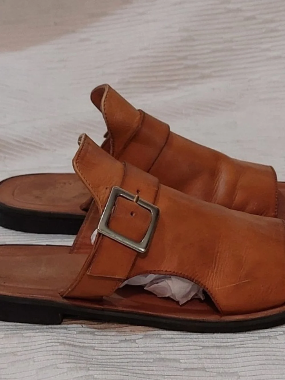Free People Cognac Leather Slide Sandals with Buckle Women's Size 39 - Picture 3 of 7